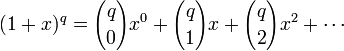 (1-x)^ q = {
q\kose 0}
ks^0-+ {
q\kose 1}
x + {
q\kose 2}
ks^2-+ \cdots
