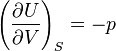 \left (\frac {
\partial U}
{
\partial V}
\right) _S = - p