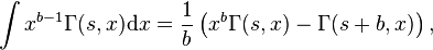 
\int x^{b-1} \Gamma(s,x) \mathrm d x = \frac{1}{b} \left( x^b \Gamma(s,x) - \Gamma(s+b,x) \right),
