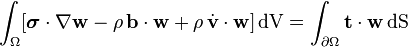 \int_ {
\Omega}
[\boldsimbol {
\sigma}
\cdot\nabla {
\matbf {
w}
}
- '\rho\' 