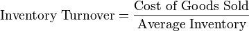 \mboks {
Stokregistra Spezo}
\frac {
\mboks {
Kosto de Goods Sold}
}
{
\mboks {
Average Inventory}
}