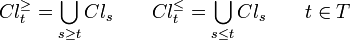     Cl^{\geq}_t = \bigcup_{s \geq t} Cl_s \qquad Cl^{\leq}_t= \bigcup_{s \leq t} Cl_s \qquad t \in T    