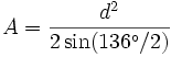 A = \frac{d^2}{2 \sin(136^{\circ}/2)}