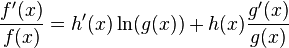 \frac{f'(x)}{f(x)} = h'(x) \ln(g(x)) + h(x)\frac{g'(x)}{g(x)}