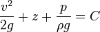 \frac{v^{2}}{2 g}+z+\frac{p}{\rho g}=C