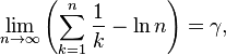 \lim_{n \to \infty} \left(\sum_{k=1}^n \frac{1}{k} - \ln n\right) = \gamma,