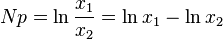 Np=\ln {\frac  {x_{1}}{x_{2}}}=\ln x_{1}-\ln x_{2}