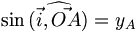 \sin \widehat{(\vec{i},\vec{OA})} = y_A