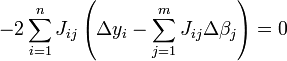 -2\sum_{i=1}^{n}J_{ij} \left( \Delta y_i-\sum_{j=1}^{m} J_{ij}\Delta \beta_j \right)=0