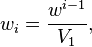 w_i=\frac {
w^ {
i}
}
{
V_1}
,