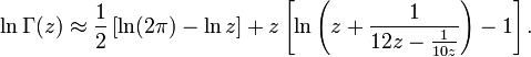  \ln \Gamma(z) \approx \frac{1}{2} \left
+ z \left. 