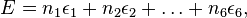 E = n_1\epsilon_1-+ n_2\epsilon_2-+ \ldots + n_6\epsilon_6,