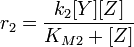 r_2 = \frac {
k_2 [Y] [Z]}
{
K_ {
M2}
+ [Z]}