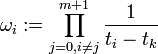 \omega_i := \prod_{j=0, i \neq j}^{m+1} \frac{1}{t_i - t_k}