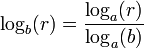 log_b(r) = frac{log_a(r)}{log_a(b)}