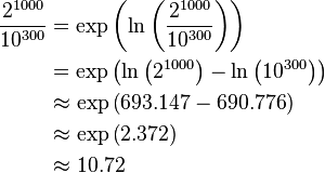 \begin{align}
\frac{2^{1000}}{10^{300}}
