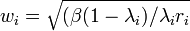 w_i = \sqrt{(\beta (1- \lambda_i )/\lambda_i r_i}