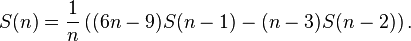 S (n) \frac {
1}
{n}
\left ((6n-9) S (n) - (n) S (n) \right).