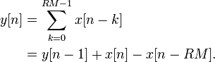 
\begin{align} y &= \sum_{k=0}^{RM-1} x \\ &= y + x - x.
\end{align}
