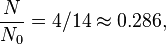  \frac{N}{ N_0} = 4/14 \approx 0.286, 