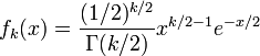 f_k(x)=
\frac{(1/2)^{k/2}}{\Gamma(k/2)} x^{k/2 - 1} e^{-x/2}