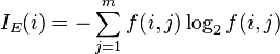 I_{E}(i) = - \sum^{m}_{j=1} f (i,j) \log^{}_2 f (i, j)