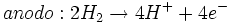 anodo: 2 H_2 \to 4 H^+ + 4 e^-