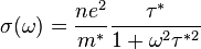 .sigma(.omega)=.frac{ne^2}{m^*}.frac{.tau^*}{1+.omega^2.tau^{*2}}