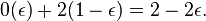 0(\epsilon) + 2(1-\epsilon) = 2-2\epsilon.\ 