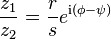    \frac{z_1}{z_2} =     \frac{r}{s} e^{\mathrm{i}(\phi - \psi)}