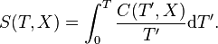 S(T,X) = \int_0^T \frac {C(T^\prime,X)}{T^\prime}\mathrm{d}T^\prime.