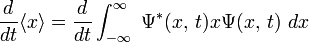 \frac{d}{dt}\langle x\rangle=\frac{d}{dt}\int_{ - \infty}^{\infty}\ \Psi^*(x,\,t)x\Psi(x,\,t)\ dx\,\!