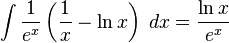 int frac{1}{e^x} left( frac{1}{x}-ln x ight);dx = frac{ln x}{e^x} 