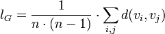 l_G = \frac{1}{n \cdot (n - 1)} \cdot \sum_{i, j} d(v_i, v_j)