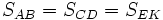 S_{AB}=S_{CD}=S_{EK}\,\!