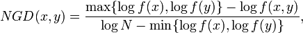 NGD (x, y) = \frac {
\maks '\' 