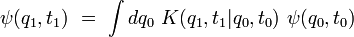  psi(q_1,t_1)  =  int dq_0  K(q_1,t_1|q_0,t_0)   psi(q_0,t_0) 