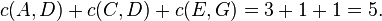 c(A,D)+c(C,D)+c(E,G)=3+1+1=5.\ 