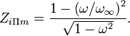 Z_ { i\Pi m} \frac { 1-\left (\omega/\omega_\infin\right) ^2} { \sqrt { 1-\omega^2} } .
