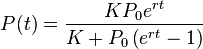 P(t) = \frac{K P_0 e^{rt}}{K + P_0 \left( e^{rt} - 1\right)} 