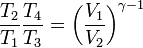 \frac{T_2}{T_1}\frac{T_4}{T_3} =
\left(
  \frac{V_1}{V_2}
\right)^{\gamma - 1}