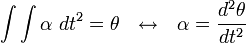 \int \int \alpha\ dt^2 = \theta \ \  \leftrightarrow\ \ \alpha = \frac{d^2\theta}{dt^2}