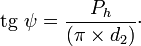 \mathop{\mathrm{tg}}\, \psi= \frac{P_h}{\left(\pi \times d_2\right)}\,\! \cdot