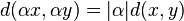 d(\alpha x, \alpha y) = |\alpha| d(x,y)