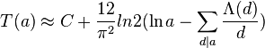 T(a) \approx C + \frac{12}{\pi^2} ln 2 ( \ln a - \sum_{d|a} \frac{\Lambda(d)}{d} )
