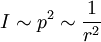 
I \sim {p^2} \sim \dfrac{1}{r^2} \,
