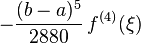 -frac{(b-a)^5}{2880},f^{(4)}(xi)