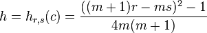  h = h_{r,s}(c) = {((m+1)r-ms)^2-1 \over 4m(m+1)}