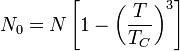 N_{0} = N \left[1 - \left( \frac{T}{T_{C}} \right)^3 \right]