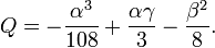  Q = - {\alpha^3 \over 108} + {\alpha \gamma \over 3} - {\beta^2 \over 8}. 